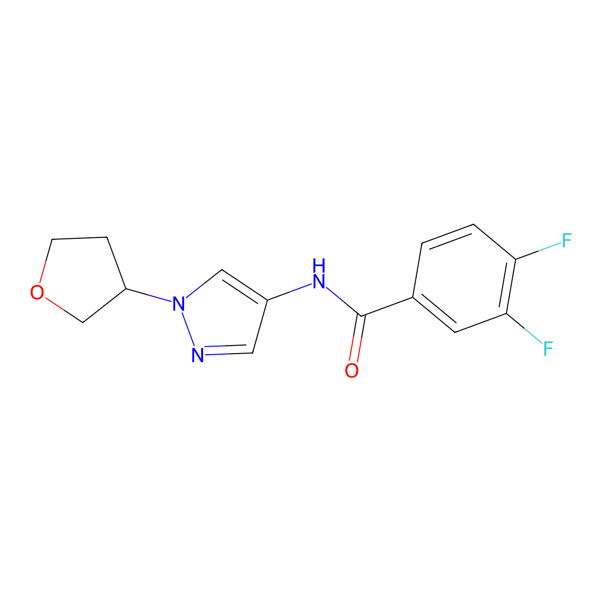 3,4-difluoro-N-(1-(tetrahydrofuran-3-yl)-1H-pyrazol-4-yl)benzamide molecular structure, CAS 1797350-89-0