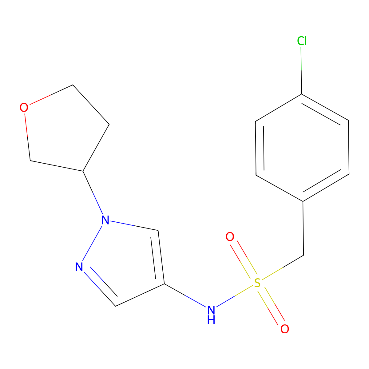 1-(4-chlorophenyl)-N-(1-(tetrahydrofuran-3-yl)-1H-pyrazol-4-yl)methanesulfonamide molecular structure, CAS 1797351-10-0
