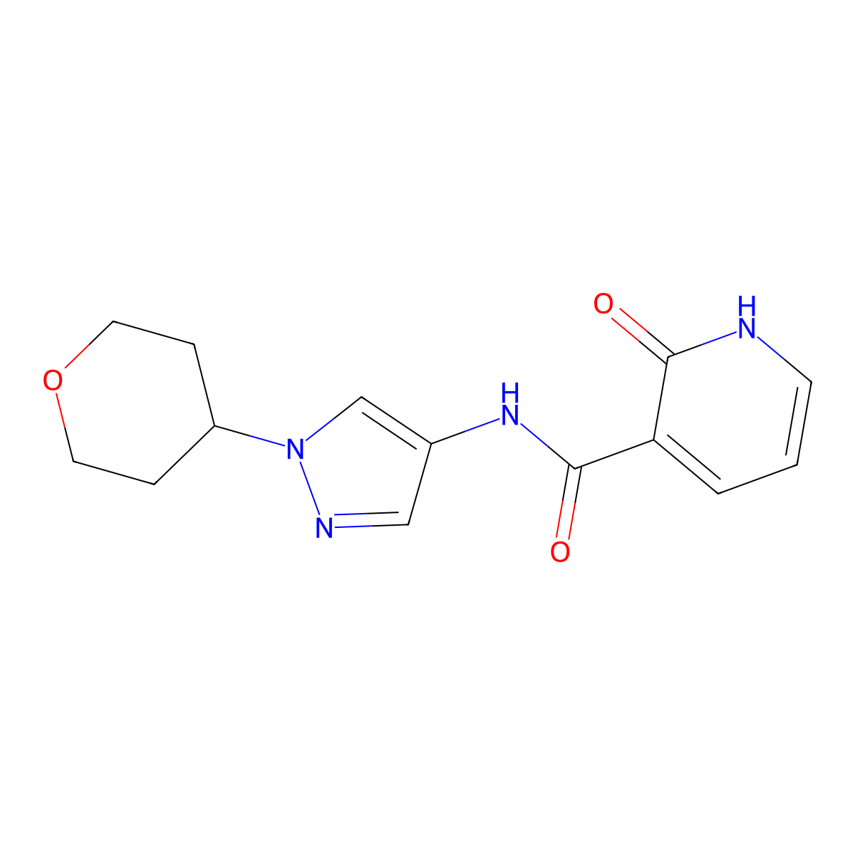 2-oxo-N-(1-(tetrahydro-2H-pyran-4-yl)-1H-pyrazol-4-yl)-1,2-dihydropyridine-3-carboxamide molecular structure, CAS 1797351-18-8