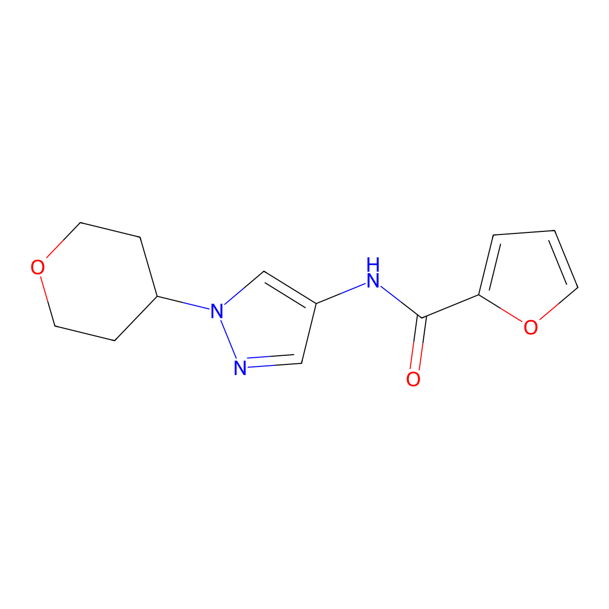 N-(1-Tetrahydro-2H-pyran-4-yl-1H-pyrazol-4-yl)-2-furamide molecular structure, CAS 1797351-27-9