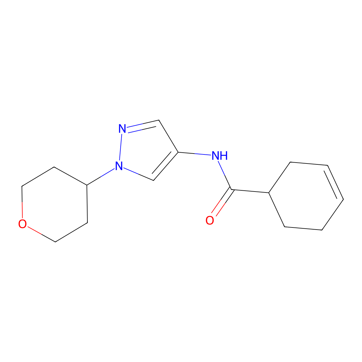 N-(1-(tetrahydro-2H-pyran-4-yl)-1H-pyrazol-4-yl)cyclohex-3-enecarboxamide molecular structure, CAS 1797351-32-6