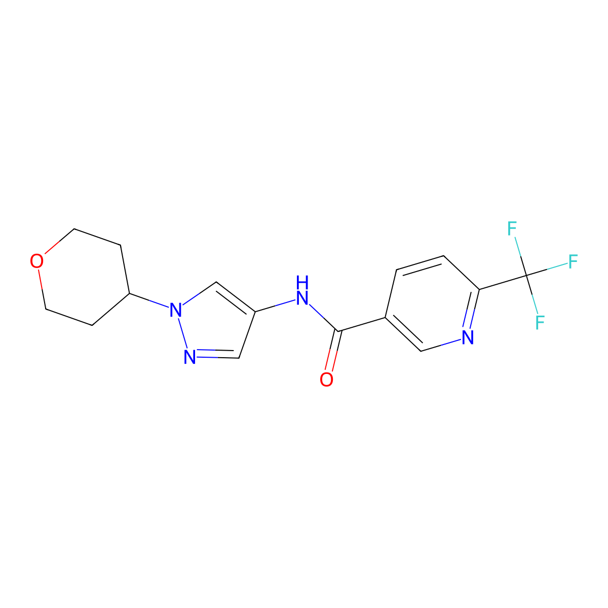 N-(1-(tetrahydro-2H-pyran-4-yl)-1H-pyrazol-4-yl)-6-(trifluoromethyl)nicotinamide molecular structure, CAS 1797351-33-7