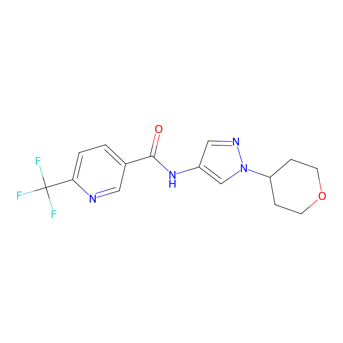 N-(1-(tetrahydro-2H-pyran-4-yl)-1H-pyrazol-4-yl)-6-(trifluoromethyl)nicotinamide molecular structure, CAS 1797351-33-7