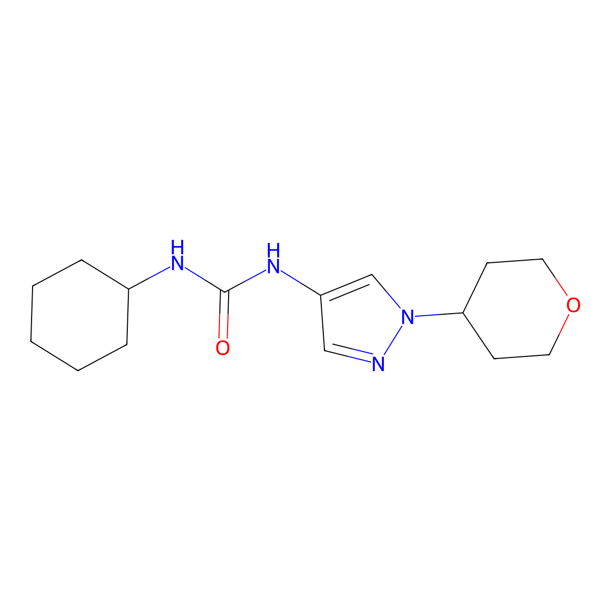 1-cyclohexyl-3-(1-(tetrahydro-2H-pyran-4-yl)-1H-pyrazol-4-yl)urea molecular structure, CAS 1797351-44-0