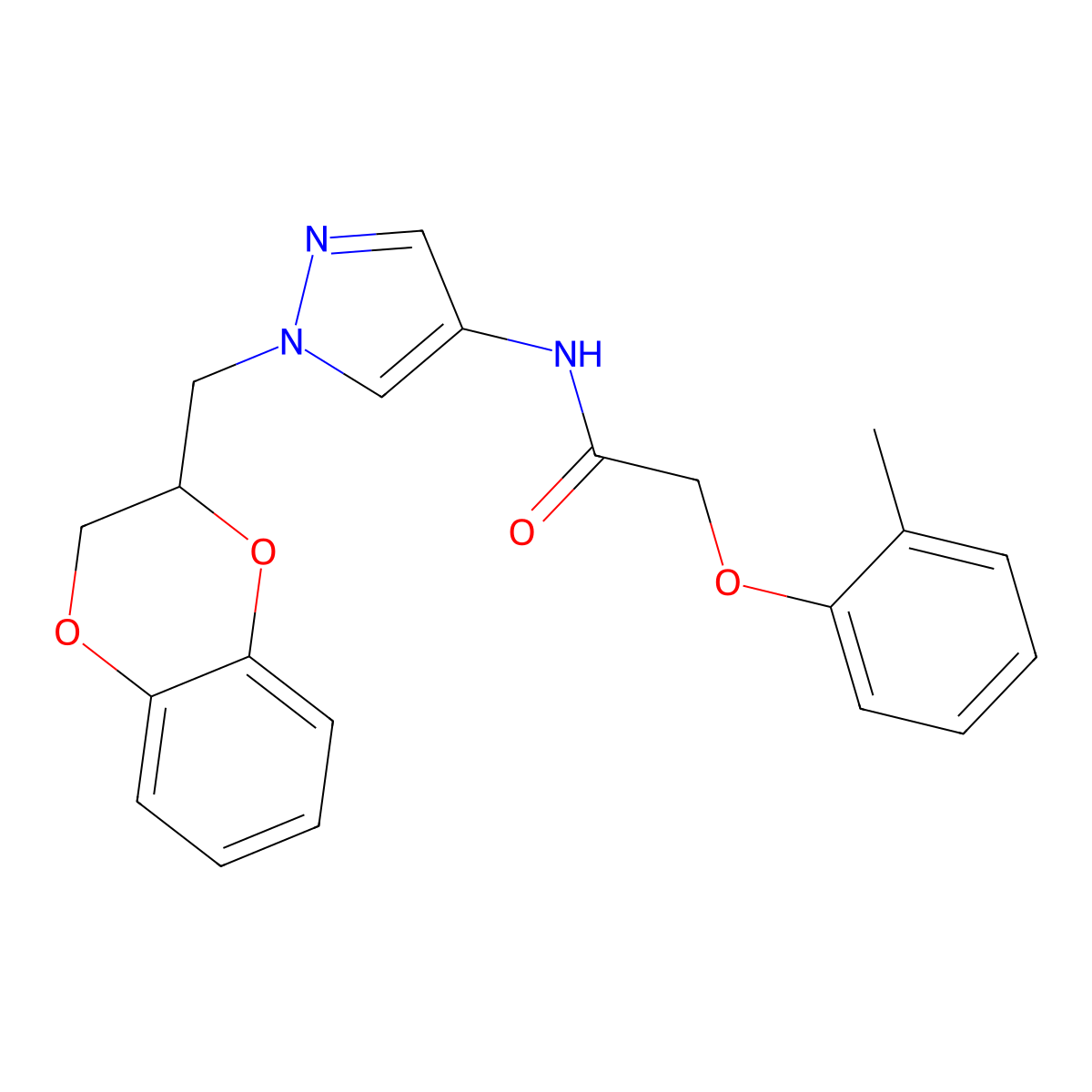 N-(1-((2,3-dihydrobenzo[b][1,4]dioxin-2-yl)methyl)-1H-pyrazol-4-yl)-2-(o-tolyloxy)acetamide molecular structure, CAS 1797351-79-1