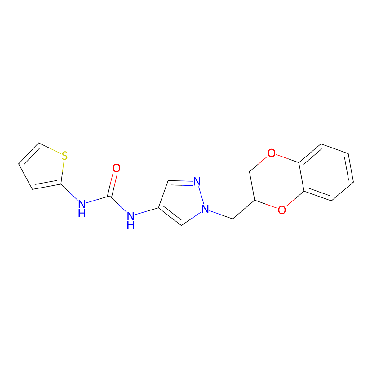 1-(1-((2,3-dihydrobenzo[b][1,4]dioxin-2-yl)methyl)-1H-pyrazol-4-yl)-3-(thiophen-2-yl)urea molecular structure, CAS 1797351-99-5