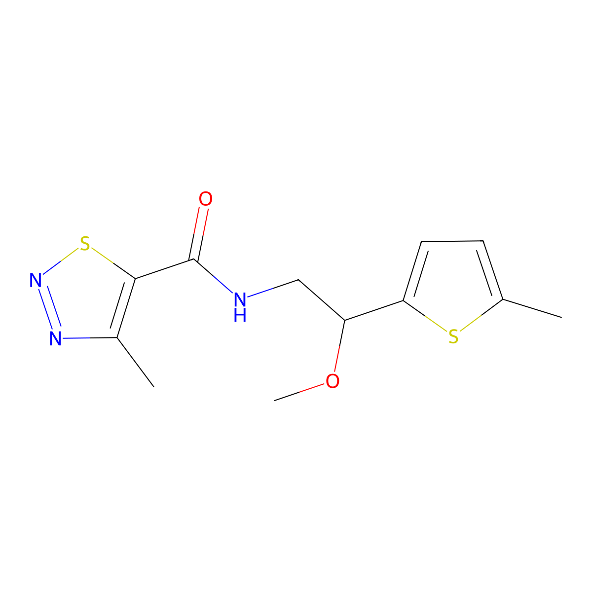 N-(2-methoxy-2-(5-methylthiophen-2-yl)ethyl)-4-methyl-1,2,3-thiadiazole-5-carboxamide molecular structure, CAS 1797352-17-0