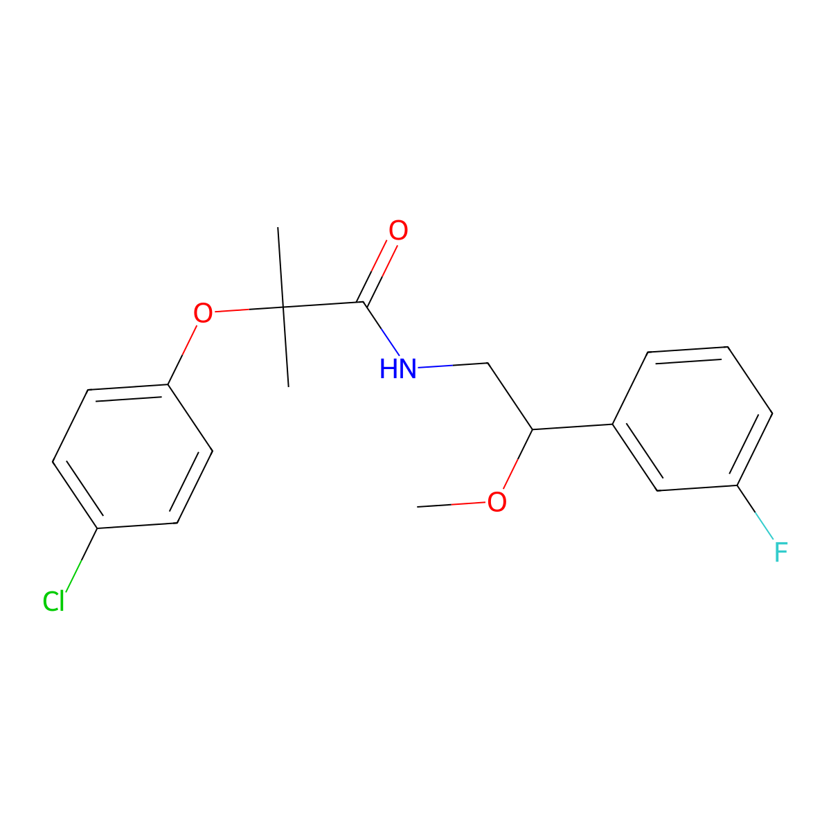2-(4-chlorophenoxy)-N-[2-(3-fluorophenyl)-2-methoxyethyl]-2-methylpropanamide molecular structure, CAS 1797353-80-0