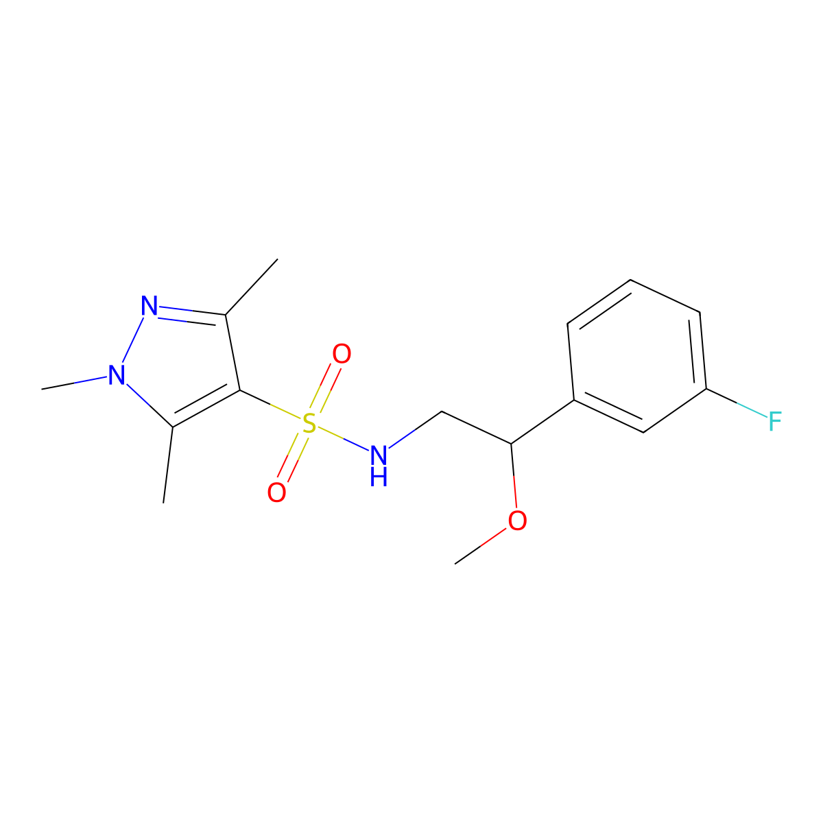 N-(2-(3-fluorophenyl)-2-methoxyethyl)-1,3,5-trimethyl-1H-pyrazole-4-sulfonamide molecular structure, CAS 1797354-35-8