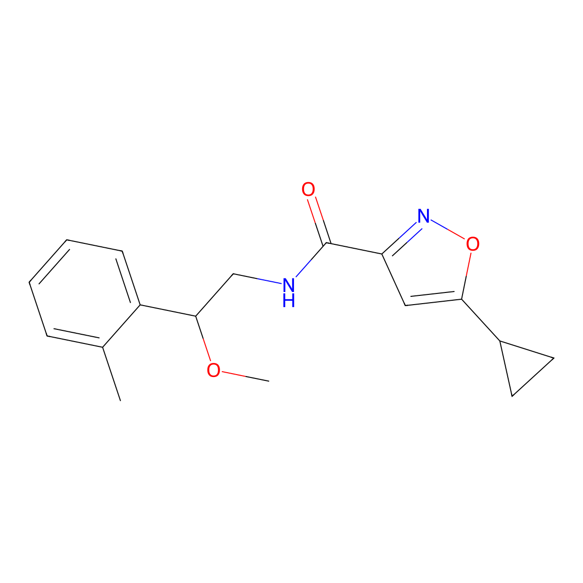 5-cyclopropyl-N-(2-methoxy-2-(o-tolyl)ethyl)isoxazole-3-carboxamide molecular structure, CAS 1797354-79-0