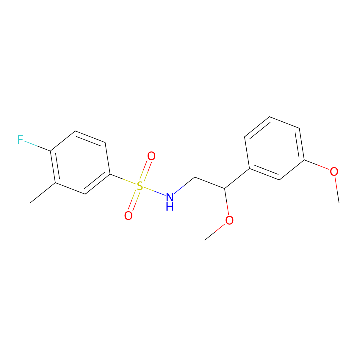 4-fluoro-N-(2-methoxy-2-(3-methoxyphenyl)ethyl)-3-methylbenzenesulfonamide molecular structure, CAS 1797355-32-8