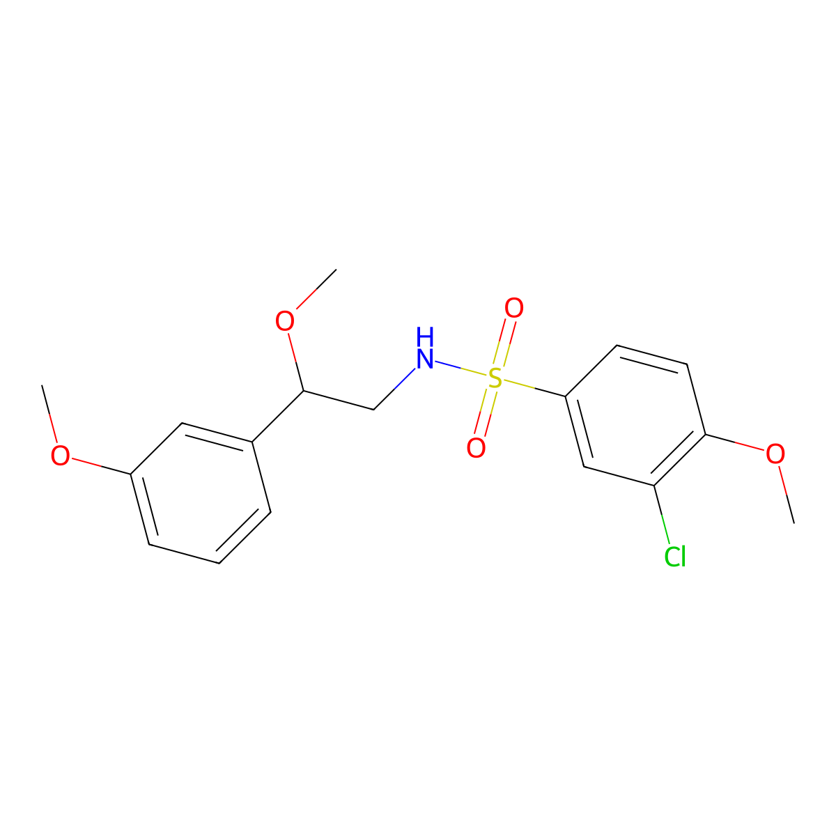 3-chloro-4-methoxy-N-(2-methoxy-2-(3-methoxyphenyl)ethyl)benzenesulfonamide molecular structure, CAS 1797355-40-8