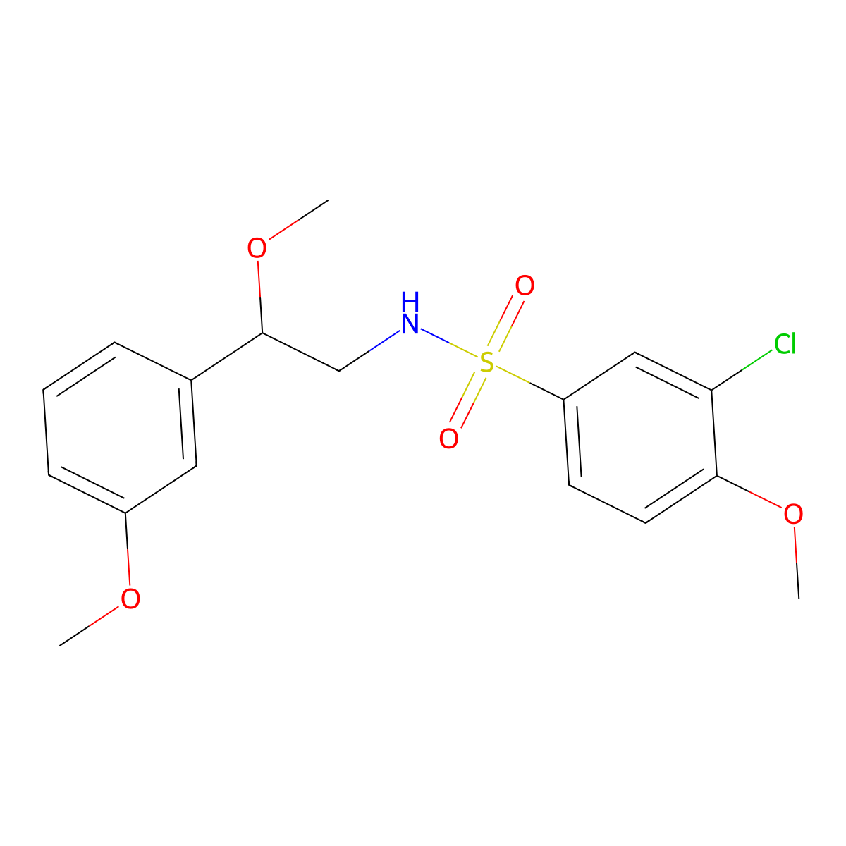 3-chloro-4-methoxy-N-(2-methoxy-2-(3-methoxyphenyl)ethyl)benzenesulfonamide molecular structure, CAS 1797355-40-8
