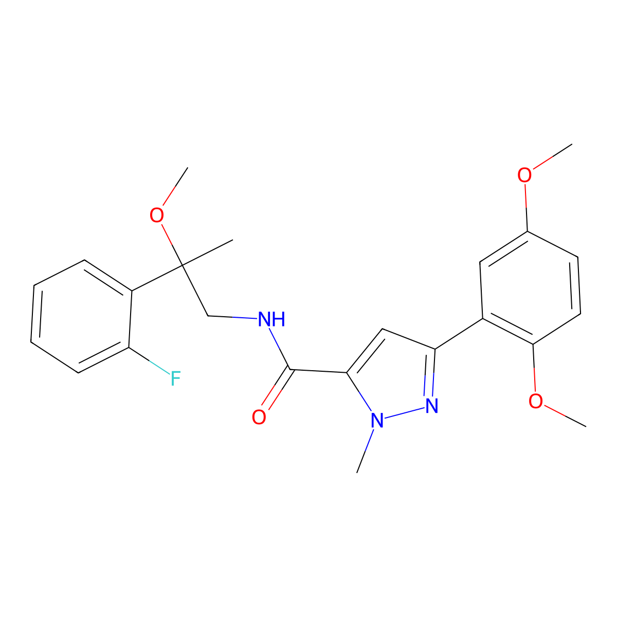 3-(2,5-dimethoxyphenyl)-N-[2-(2-fluorophenyl)-2-methoxypropyl]-1-methyl-1H-pyrazole-5-carboxamide molecular structure, CAS 1797355-59-9