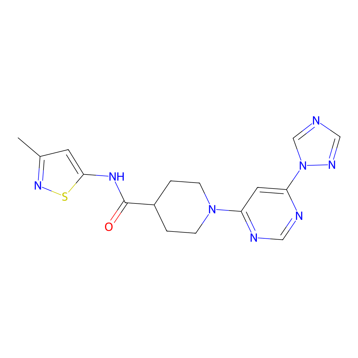 1-(6-(1H-1,2,4-triazol-1-yl)pyrimidin-4-yl)-N-(3-methylisothiazol-5-yl)piperidine-4-carboxamide molecular structure, CAS 1797356-89-8