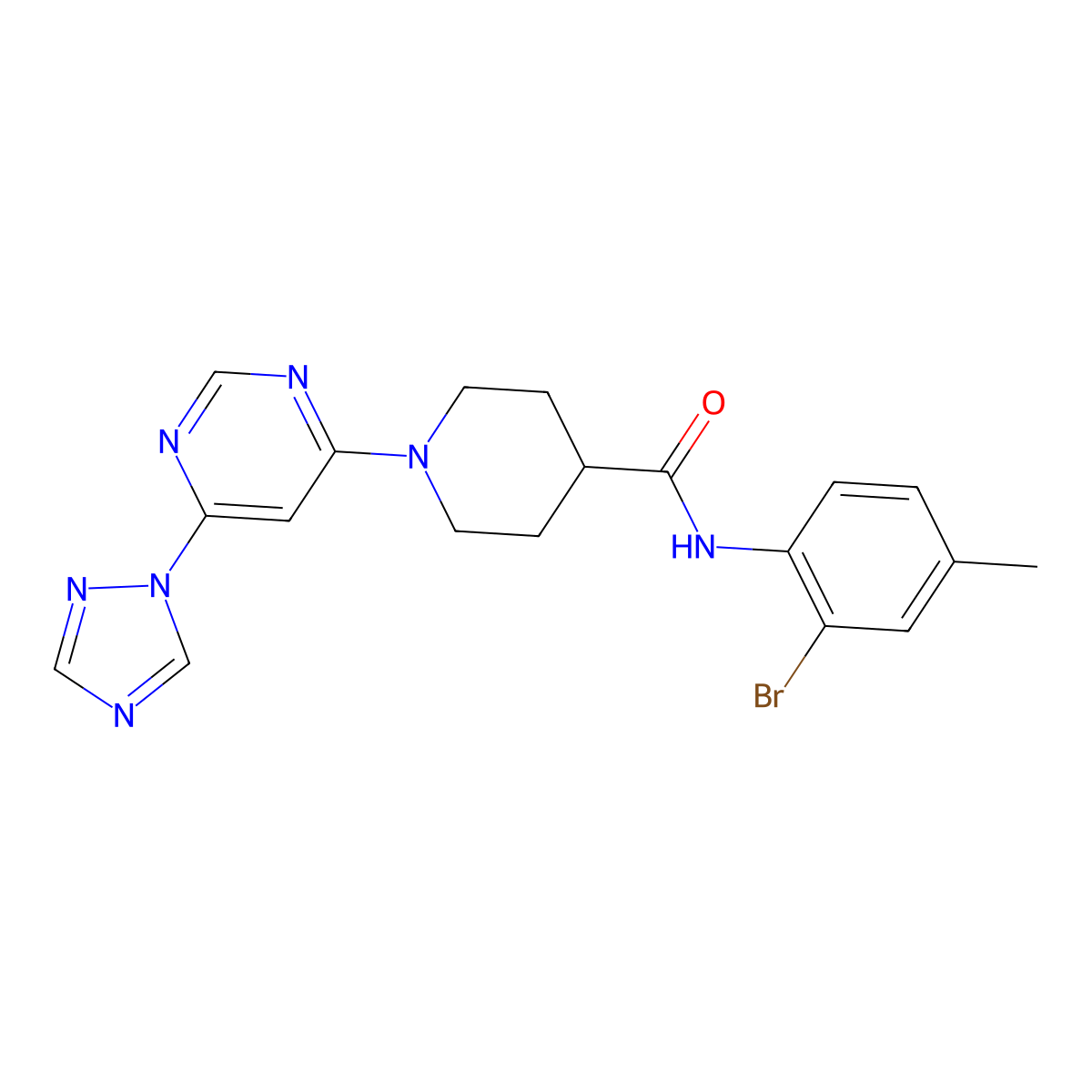 1-(6-(1H-1,2,4-triazol-1-yl)pyrimidin-4-yl)-N-(2-bromo-4-methylphenyl)piperidine-4-carboxamide molecular structure, CAS 1797357-00-6
