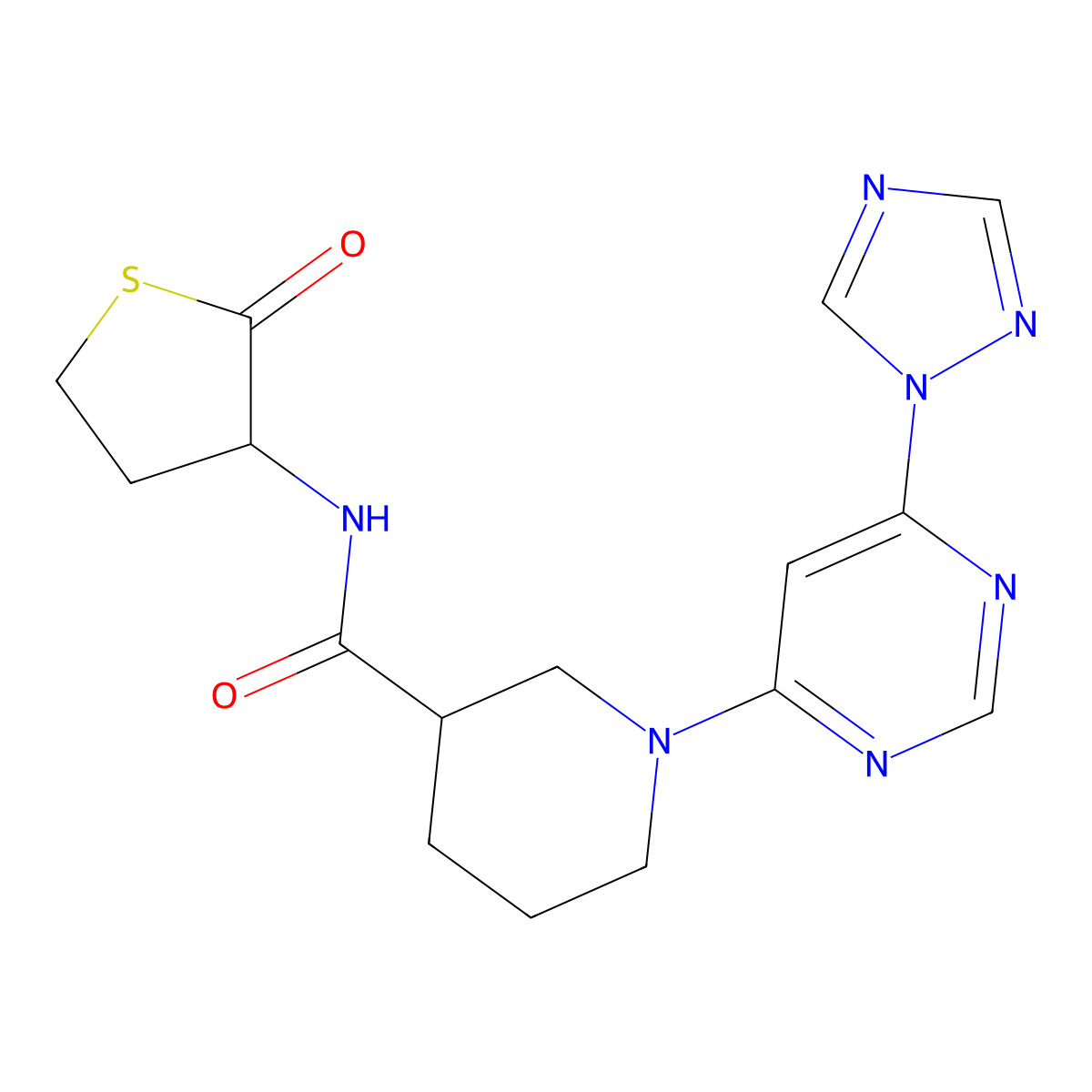 1-(6-(1H-1,2,4-triazol-1-yl)pyrimidin-4-yl)-N-(2-oxotetrahydrothiophen-3-yl)piperidine-3-carboxamide molecular structure, CAS 1797357-13-1