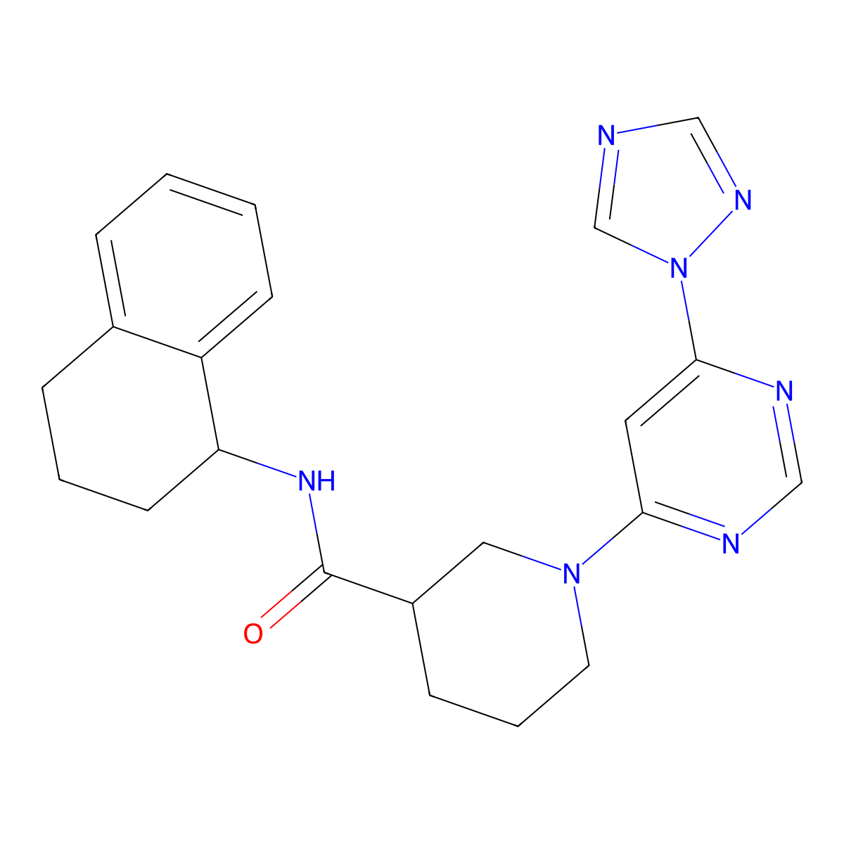 1-(6-(1H-1,2,4-triazol-1-yl)pyrimidin-4-yl)-N-(1,2,3,4-tetrahydronaphthalen-1-yl)piperidine-3-carboxamide molecular structure, CAS 1797357-21-1