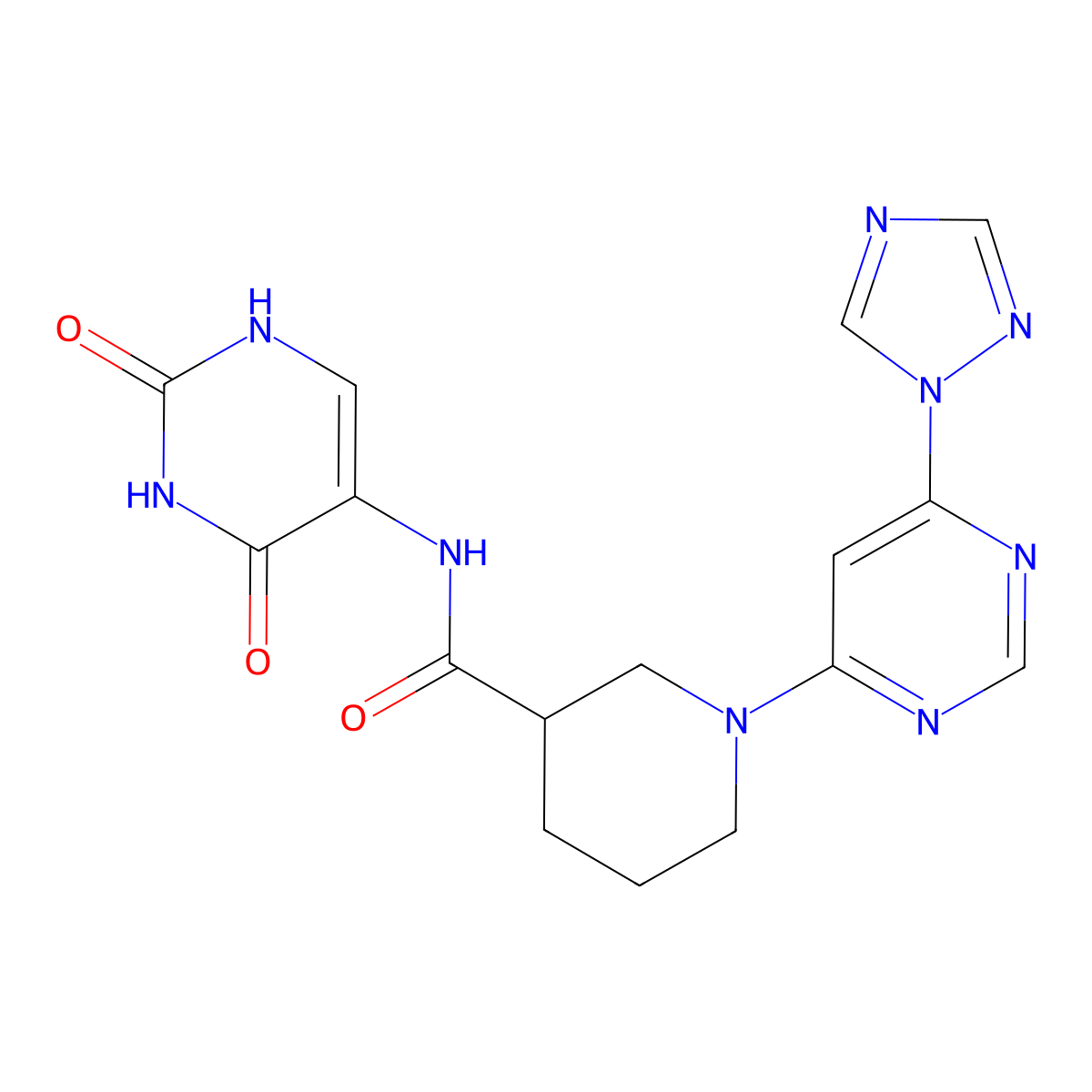 1-(6-(1H-1,2,4-triazol-1-yl)pyrimidin-4-yl)-N-(2,4-dioxo-1,2,3,4-tetrahydropyrimidin-5-yl)piperidine-3-carboxamide molecular structure, CAS 1797357-28-8