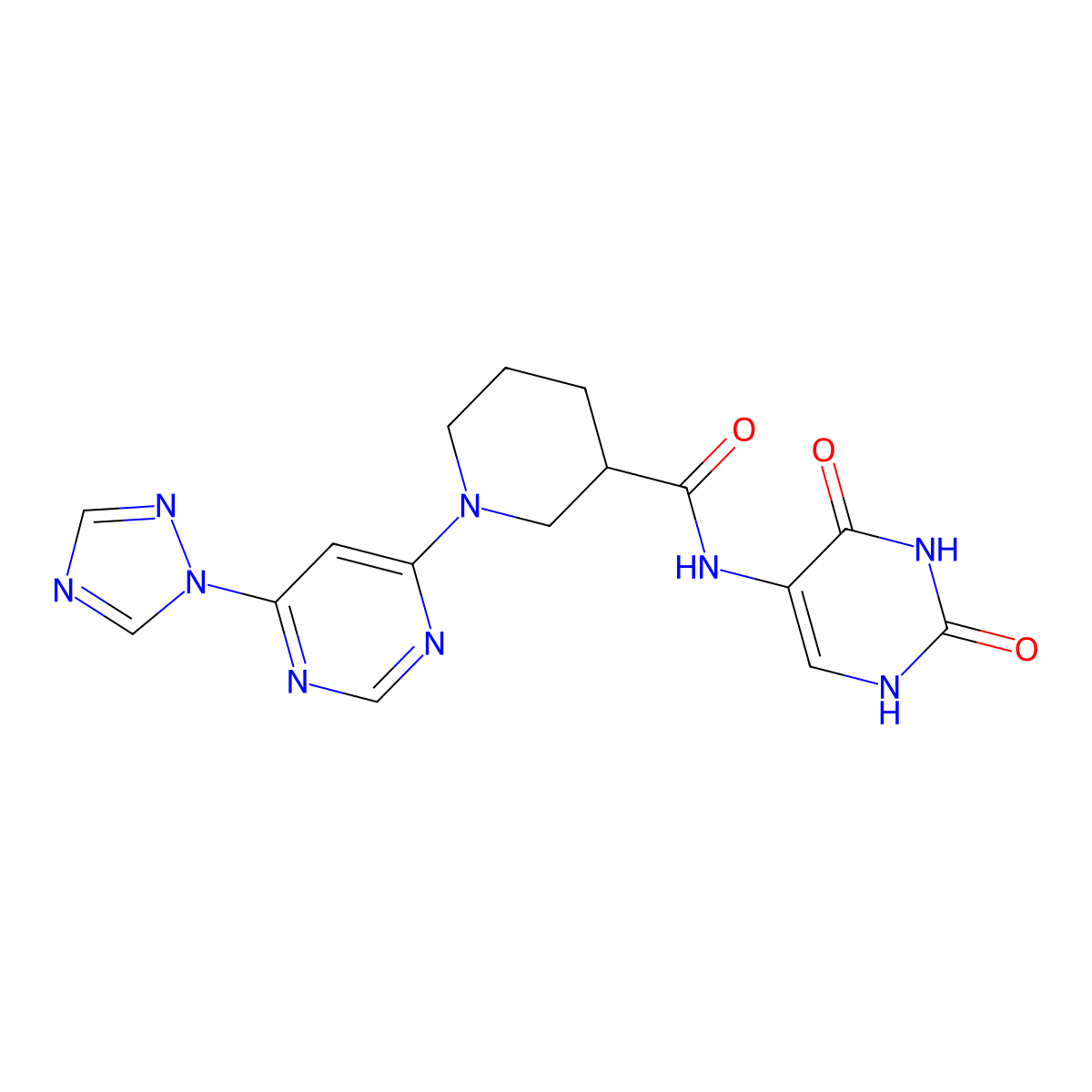 1-(6-(1H-1,2,4-triazol-1-yl)pyrimidin-4-yl)-N-(2,4-dioxo-1,2,3,4-tetrahydropyrimidin-5-yl)piperidine-3-carboxamide molecular structure, CAS 1797357-28-8