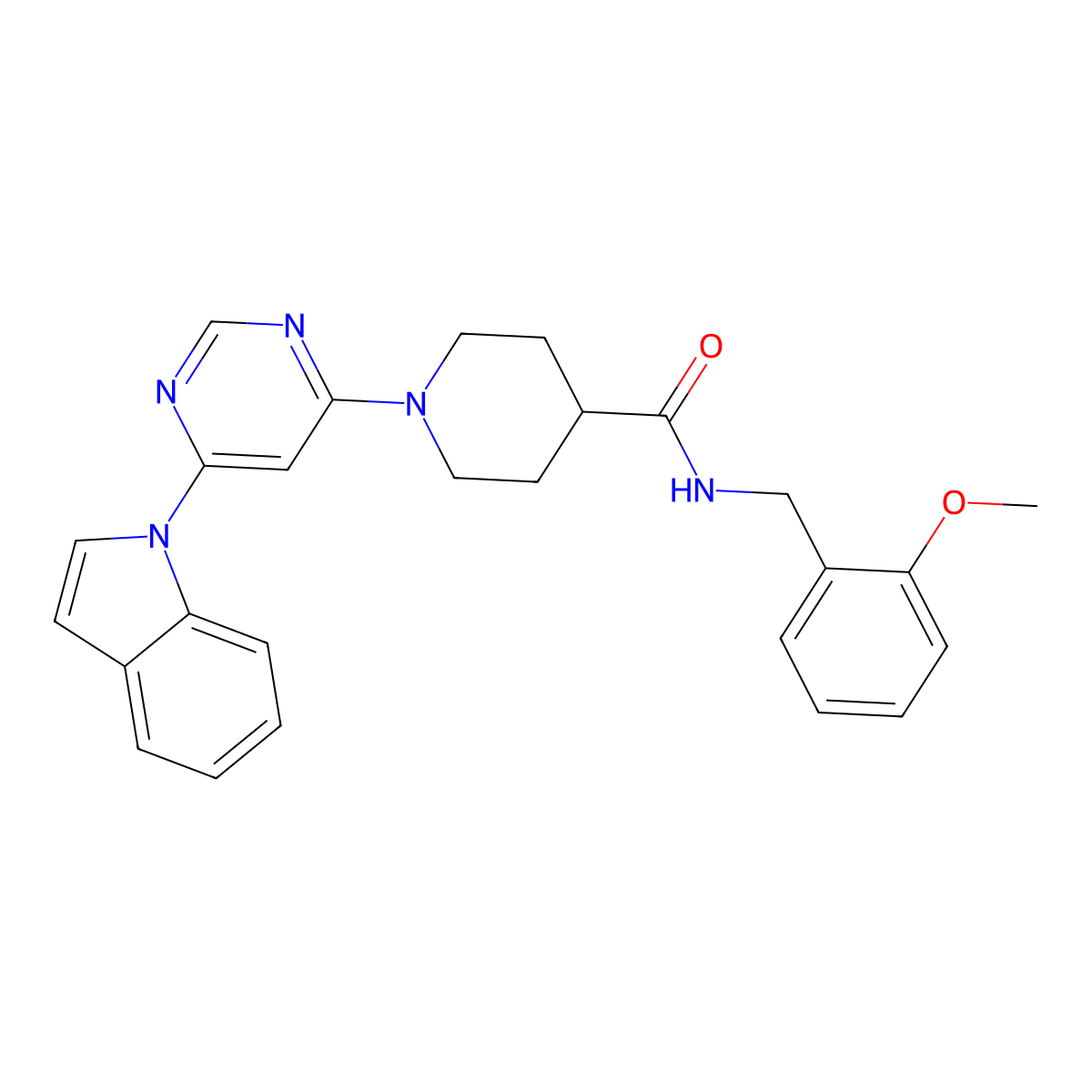 1-(6-(1H-indol-1-yl)pyrimidin-4-yl)-N-(2-methoxybenzyl)piperidine-4-carboxamide molecular structure, CAS 1797357-35-7