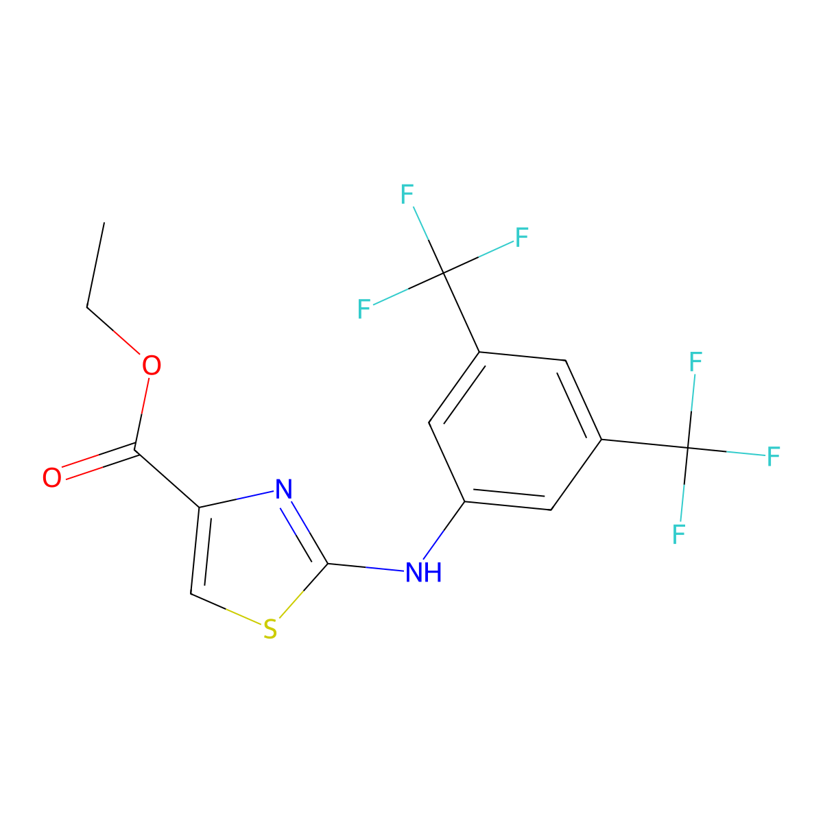 Ethyl 4-((3,5-bis(trifluoromethyl)phenyl)amino)-3,5-thiazolecarboxylate molecular structure, CAS 1797363-53-1