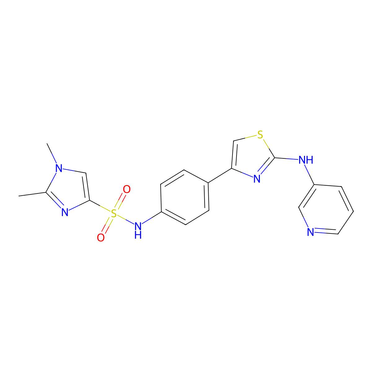 1,2-dimethyl-N-(4-(2-(pyridin-3-ylamino)thiazol-4-yl)phenyl)-1H-imidazole-4-sulfonamide molecular structure, CAS 1797366-74-5