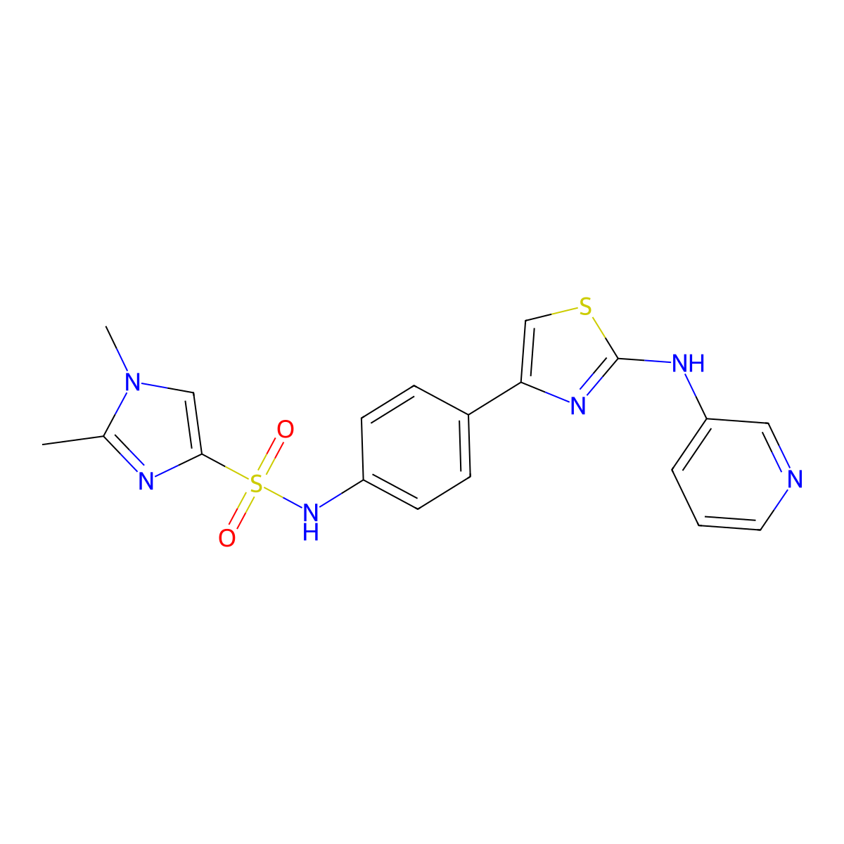 1,2-dimethyl-N-(4-(2-(pyridin-3-ylamino)thiazol-4-yl)phenyl)-1H-imidazole-4-sulfonamide molecular structure, CAS 1797366-74-5