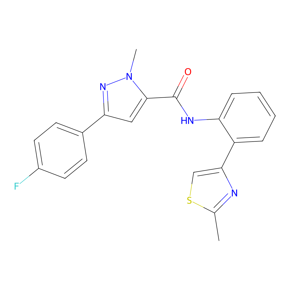 3-(4-fluorophenyl)-1-methyl-N-(2-(2-methylthiazol-4-yl)phenyl)-1H-pyrazole-5-carboxamide molecular structure, CAS 1797366-95-0