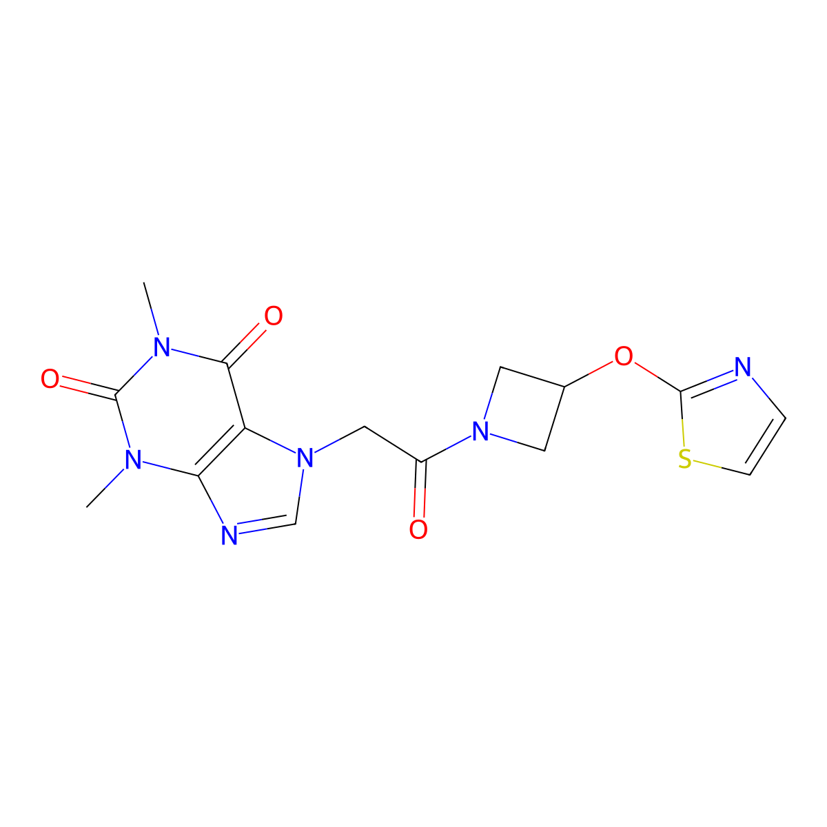 1,3-dimethyl-7-(2-oxo-2-(3-(thiazol-2-yloxy)azetidin-1-yl)ethyl)-1H-purine-2,6(3H,7H)-dione molecular structure, CAS 1797367-57-7