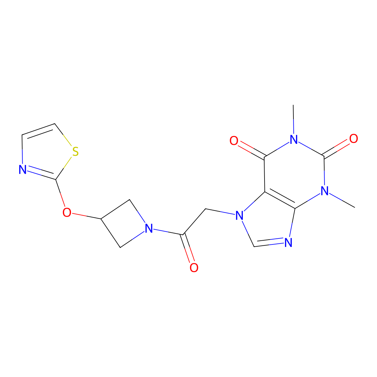 1,3-dimethyl-7-(2-oxo-2-(3-(thiazol-2-yloxy)azetidin-1-yl)ethyl)-1H-purine-2,6(3H,7H)-dione molecular structure, CAS 1797367-57-7