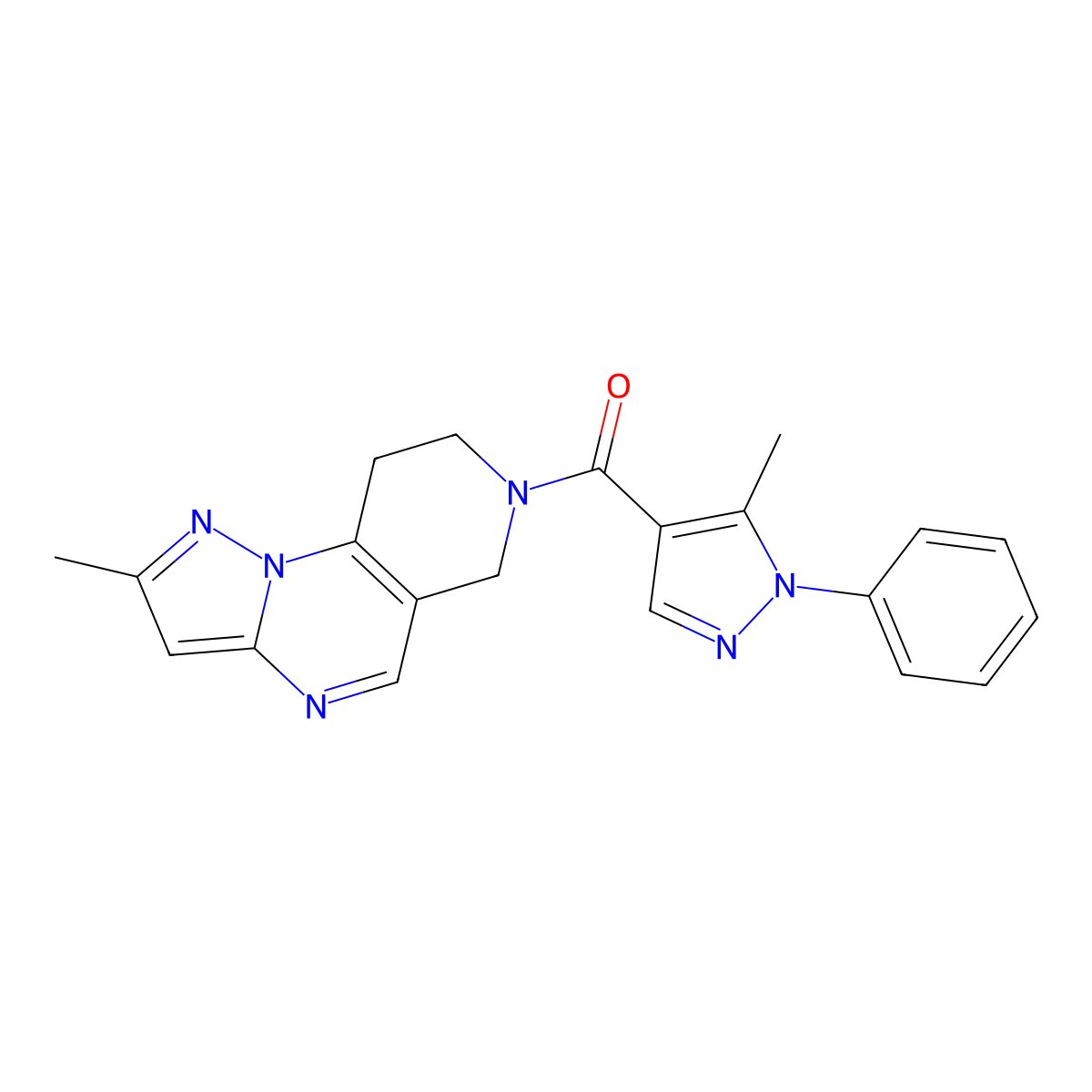 4-methyl-11-(5-methyl-1-phenyl-1H-pyrazole-4-carbonyl)-2,3,7,11-tetraazatricyclo[7.4.0.0^{2,6}]trideca-1(9),3,5,7-tetraene molecular structure, CAS 1797367-99-7