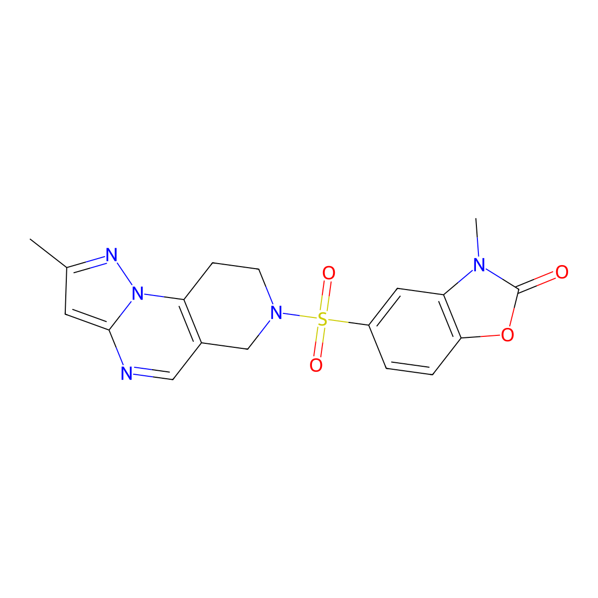 3-methyl-5-((2-methyl-8,9-dihydropyrazolo[1,5-a]pyrido[3,4-e]pyrimidin-7(6H)-yl)sulfonyl)benzo[d]oxazol-2(3H)-one molecular structure, CAS 1797368-16-1