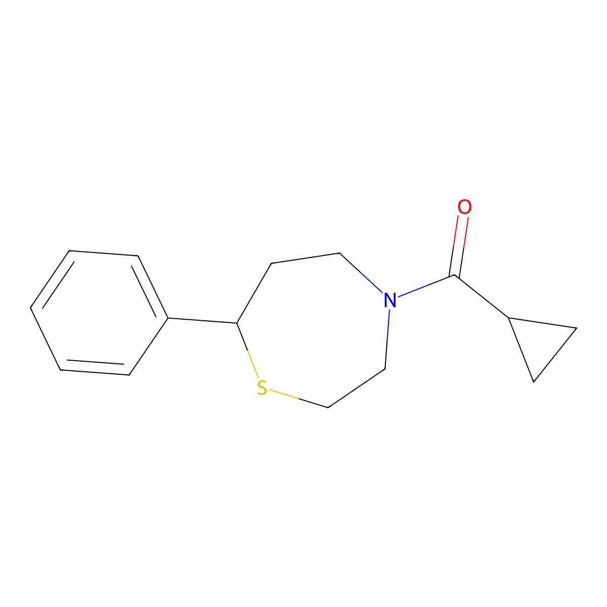 Cyclopropyl(7-phenyl-1,4-thiazepan-4-yl)methanone molecular structure, CAS 1797368-90-1
