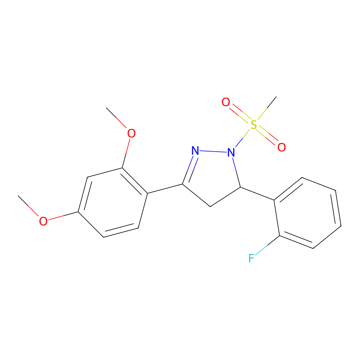 3-(2,4-dimethoxyphenyl)-5-(2-fluorophenyl)-1-methanesulfonyl-4,5-dihydro-1H-pyrazole molecular structure, CAS 1797371-62-0