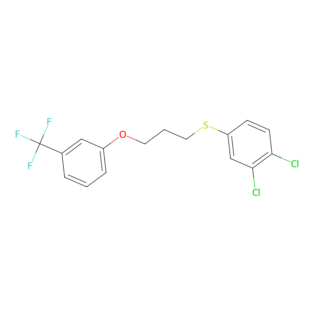1,2-Dichloro-4-({3-[3-(trifluoromethyl)phenoxy]propyl}sulfanyl)benzene molecular structure, CAS 1797376-66-9