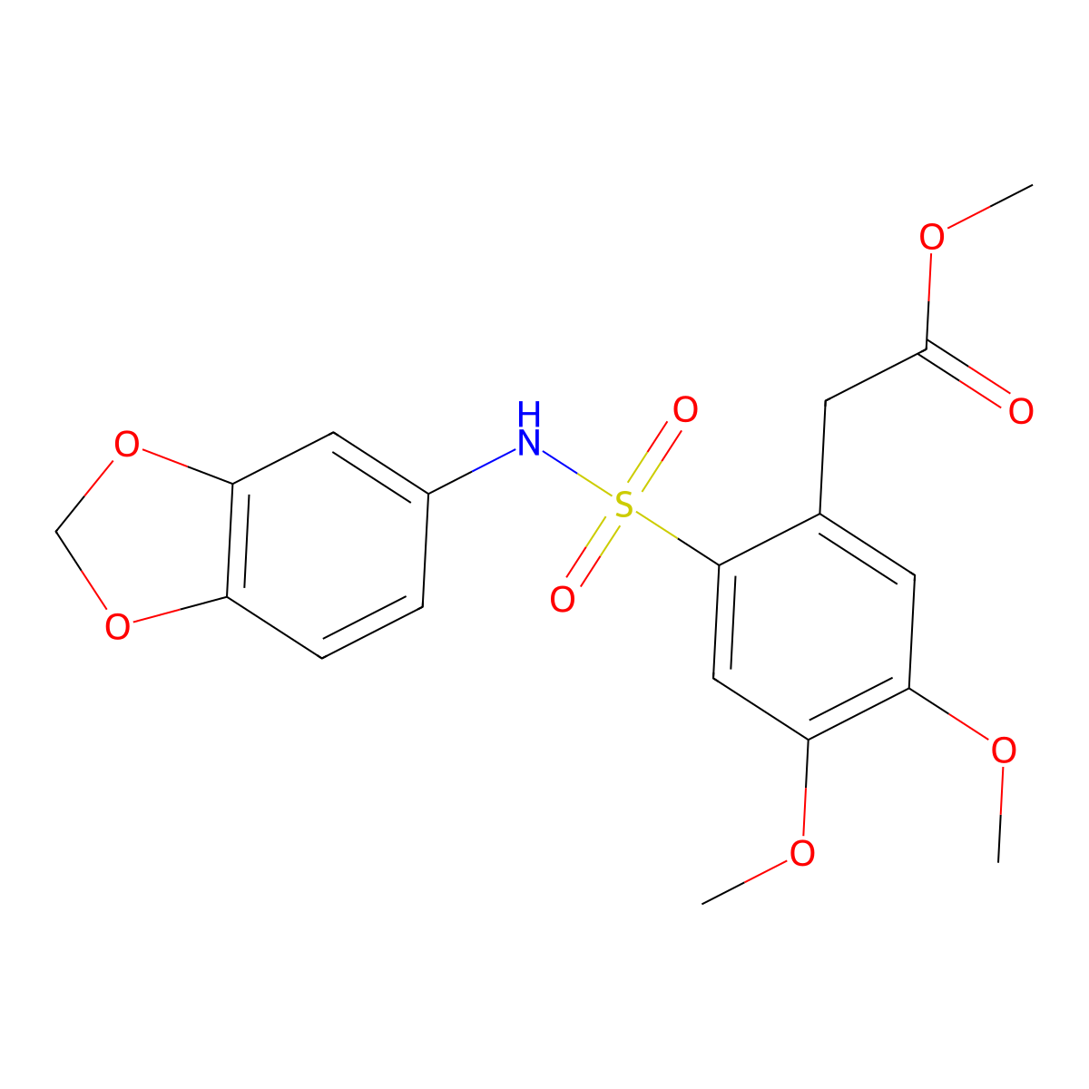 methyl 2-{2-[(2H-1,3-benzodioxol-5-yl)sulfamoyl]-4,5-dimethoxyphenyl}acetate molecular structure, CAS 1797376-76-1