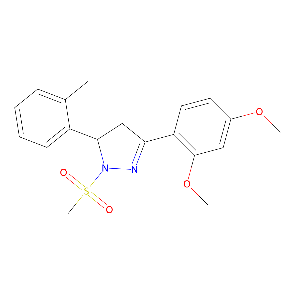 3-(2,4-dimethoxyphenyl)-1-(methylsulfonyl)-5-(o-tolyl)-4,5-dihydro-1H-pyrazole molecular structure, CAS 1797385-28-4