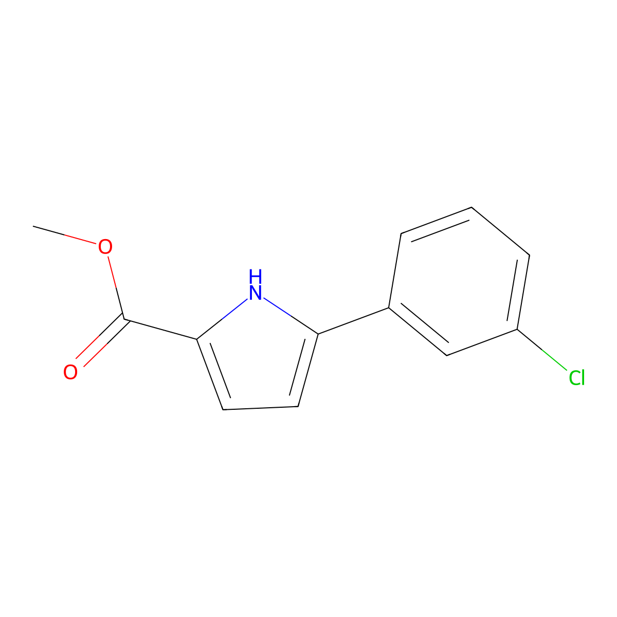 methyl 5-(3-chlorophenyl)-1H-pyrrole-2-carboxylate molecular structure, CAS 1797395-69-7