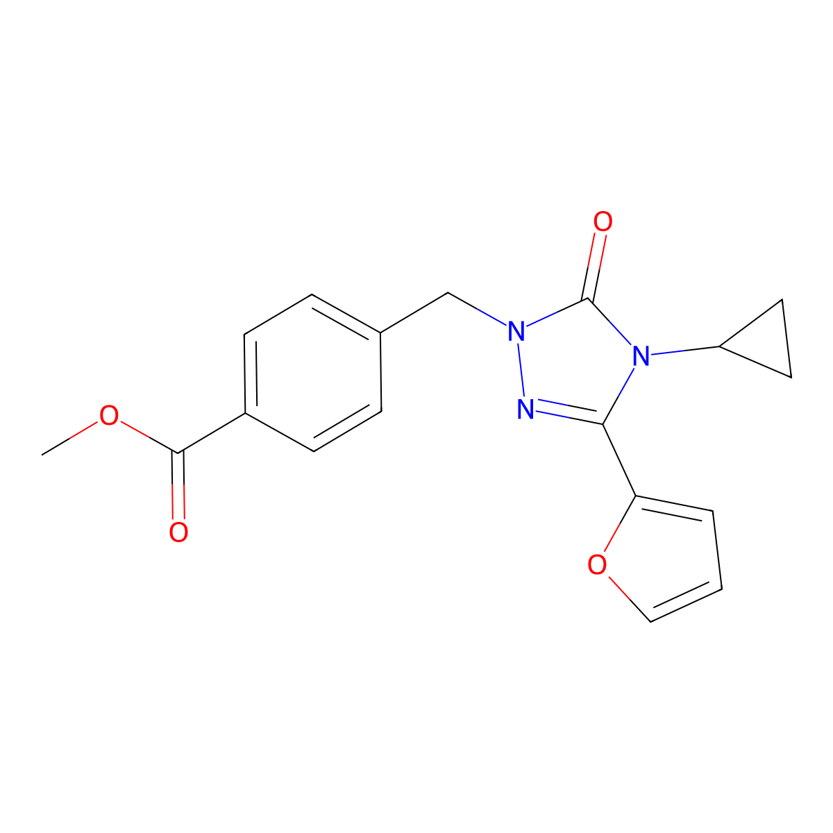 methyl 4-{[4-cyclopropyl-3-(furan-2-yl)-5-oxo-4,5-dihydro-1H-1,2,4-triazol-1-yl]methyl}benzoate molecular structure, CAS 1797396-21-4