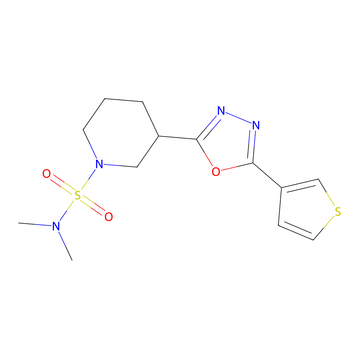 N,N-dimethyl-3-(5-(thiophen-3-yl)-1,3,4-oxadiazol-2-yl)piperidine-1-sulfonamide molecular structure, CAS 1797396-40-7