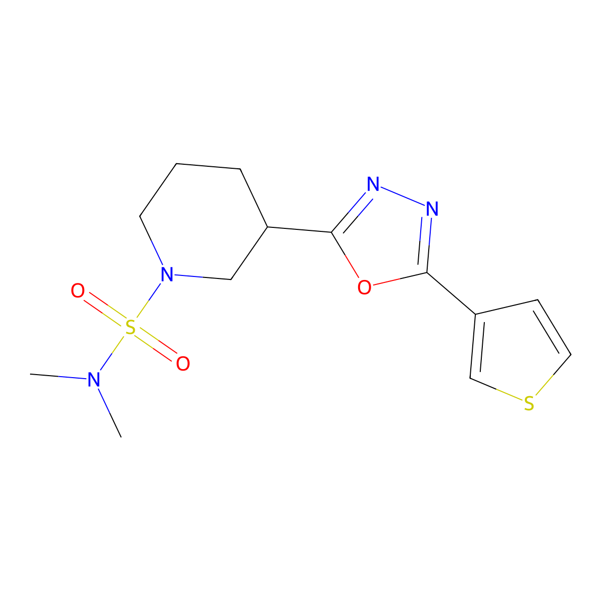 N,N-dimethyl-3-(5-(thiophen-3-yl)-1,3,4-oxadiazol-2-yl)piperidine-1-sulfonamide molecular structure, CAS 1797396-40-7