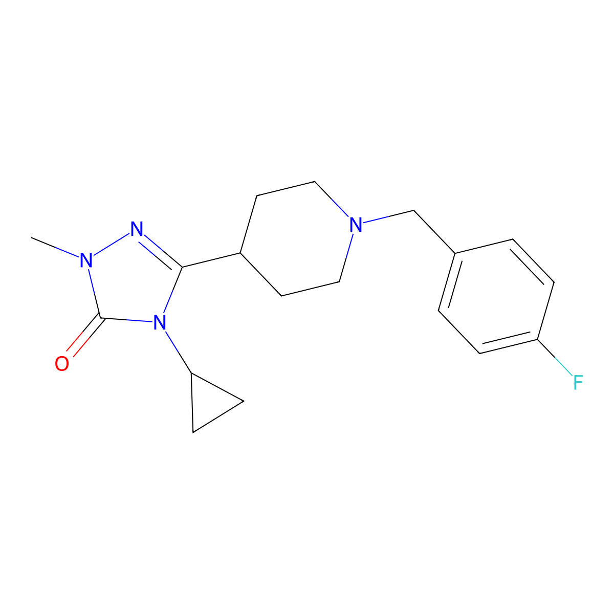 4-cyclopropyl-3-(1-(4-fluorobenzyl)piperidin-4-yl)-1-methyl-1H-1,2,4-triazol-5(4H)-one molecular structure, CAS 1797396-50-9