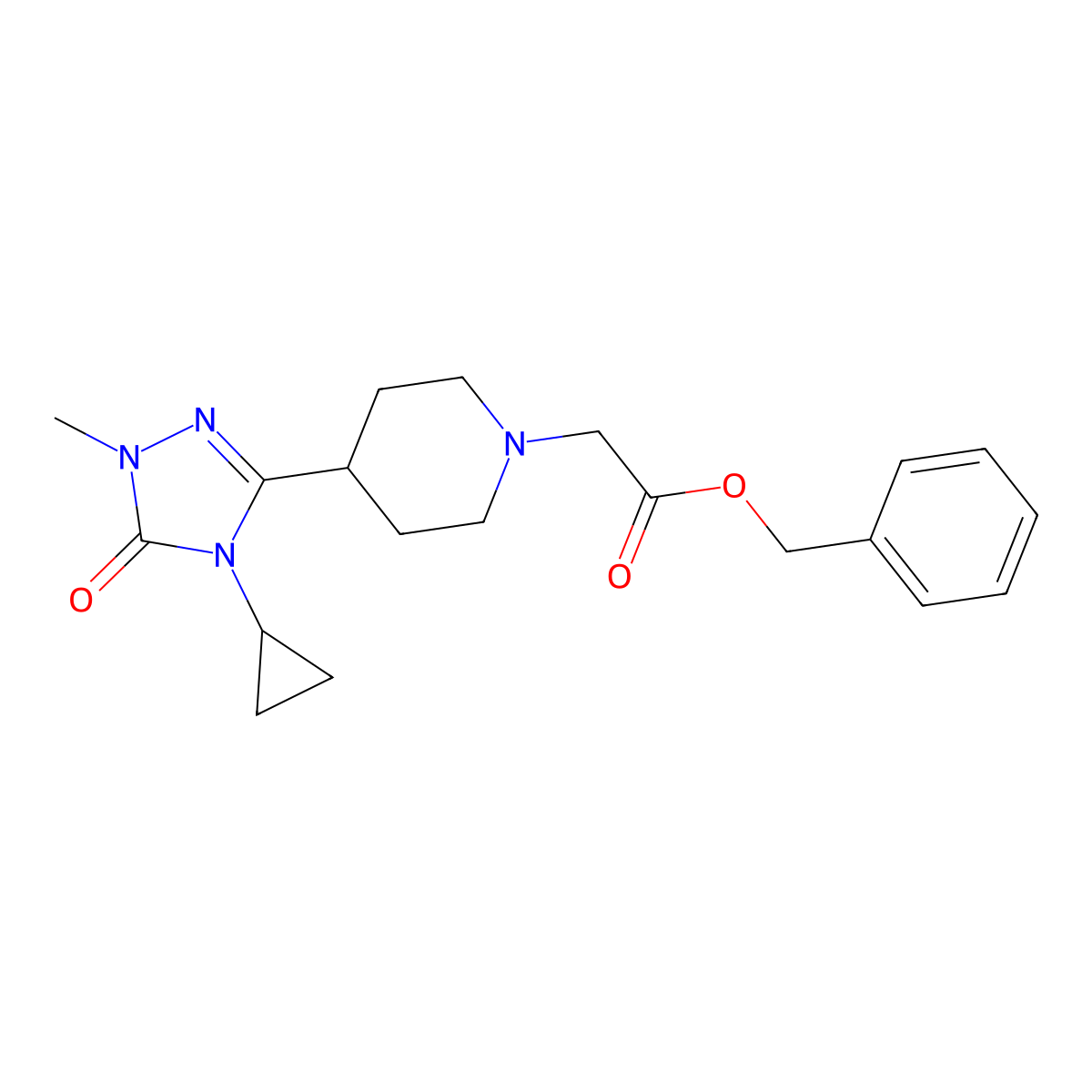 benzyl 2-(4-(4-cyclopropyl-1-methyl-5-oxo-4,5-dihydro-1H-1,2,4-triazol-3-yl)piperidin-1-yl)acetate molecular structure, CAS 1797396-65-6