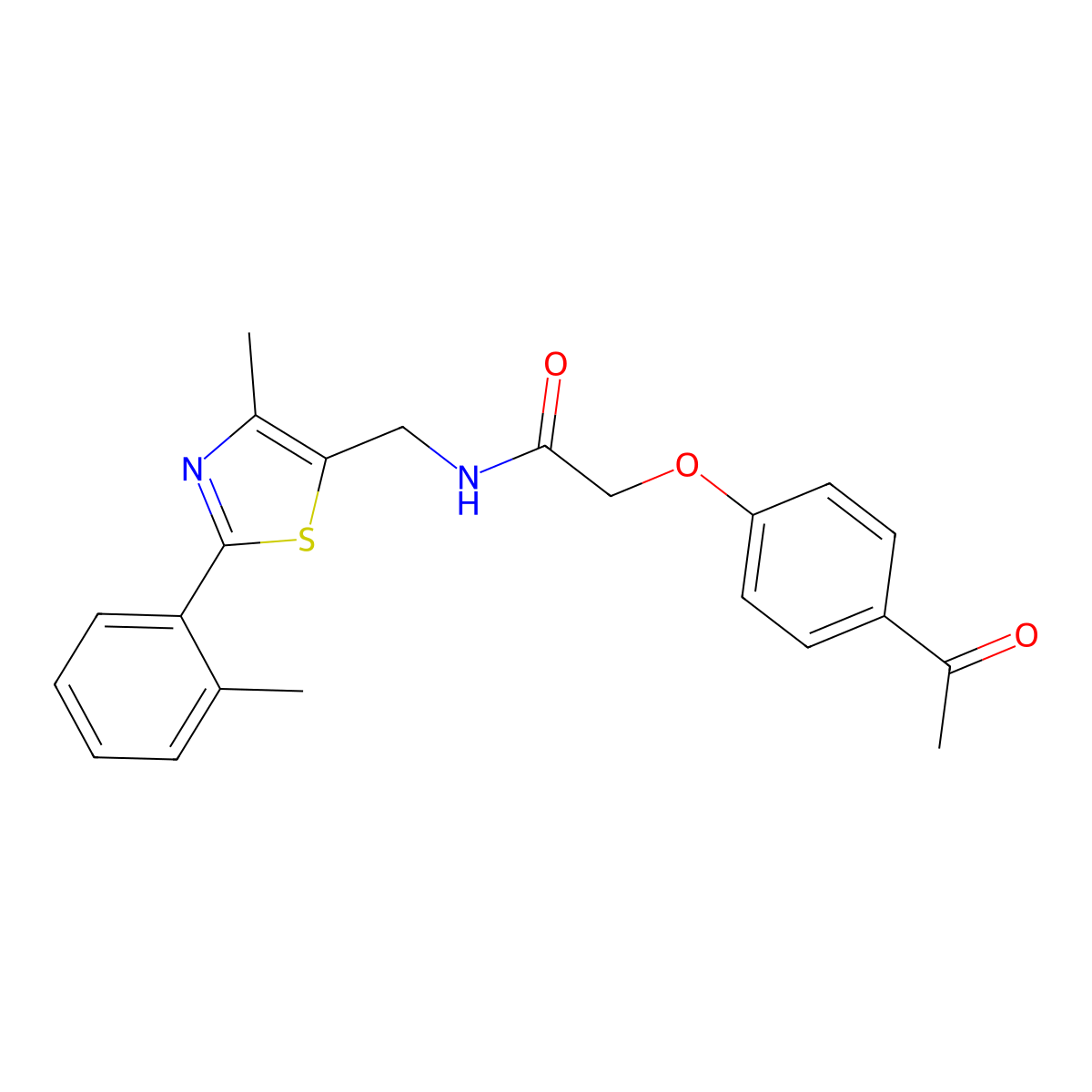 2-(4-acetylphenoxy)-N-((4-methyl-2-(o-tolyl)thiazol-5-yl)methyl)acetamide molecular structure, CAS 1797396-70-3