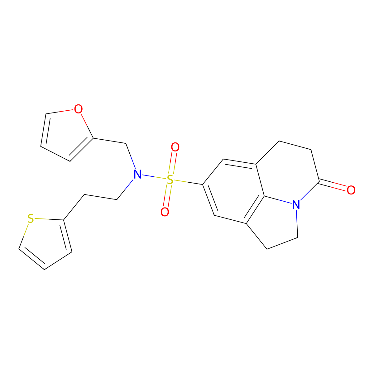 N-[(furan-2-yl)methyl]-11-oxo-N-[2-(thiophen-2-yl)ethyl]-1-azatricyclo[6.3.1.0^{4,12}]dodeca-4(12),5,7-triene-6-sulfonamide molecular structure, CAS 1797396-83-8