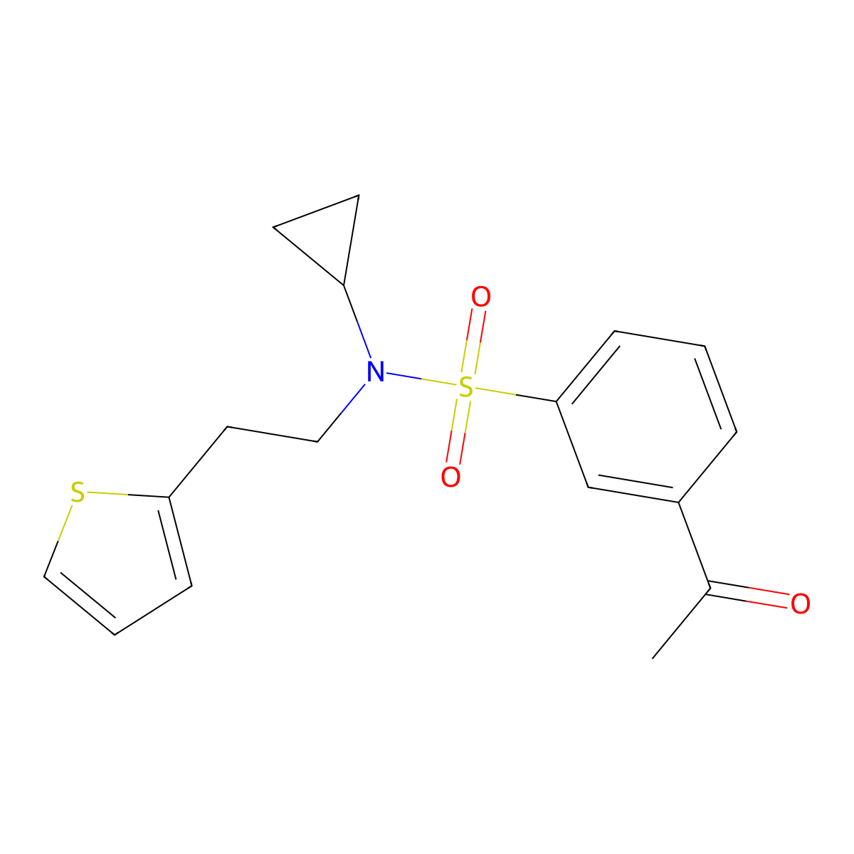 3-acetyl-N-cyclopropyl-N-(2-(thiophen-2-yl)ethyl)benzenesulfonamide molecular structure, CAS 1797400-62-4