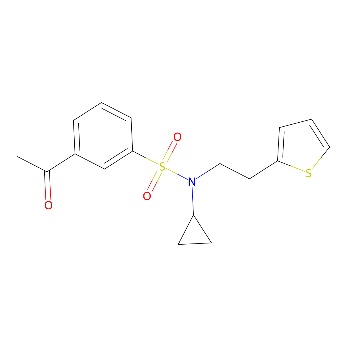 3-acetyl-N-cyclopropyl-N-(2-(thiophen-2-yl)ethyl)benzenesulfonamide molecular structure, CAS 1797400-62-4