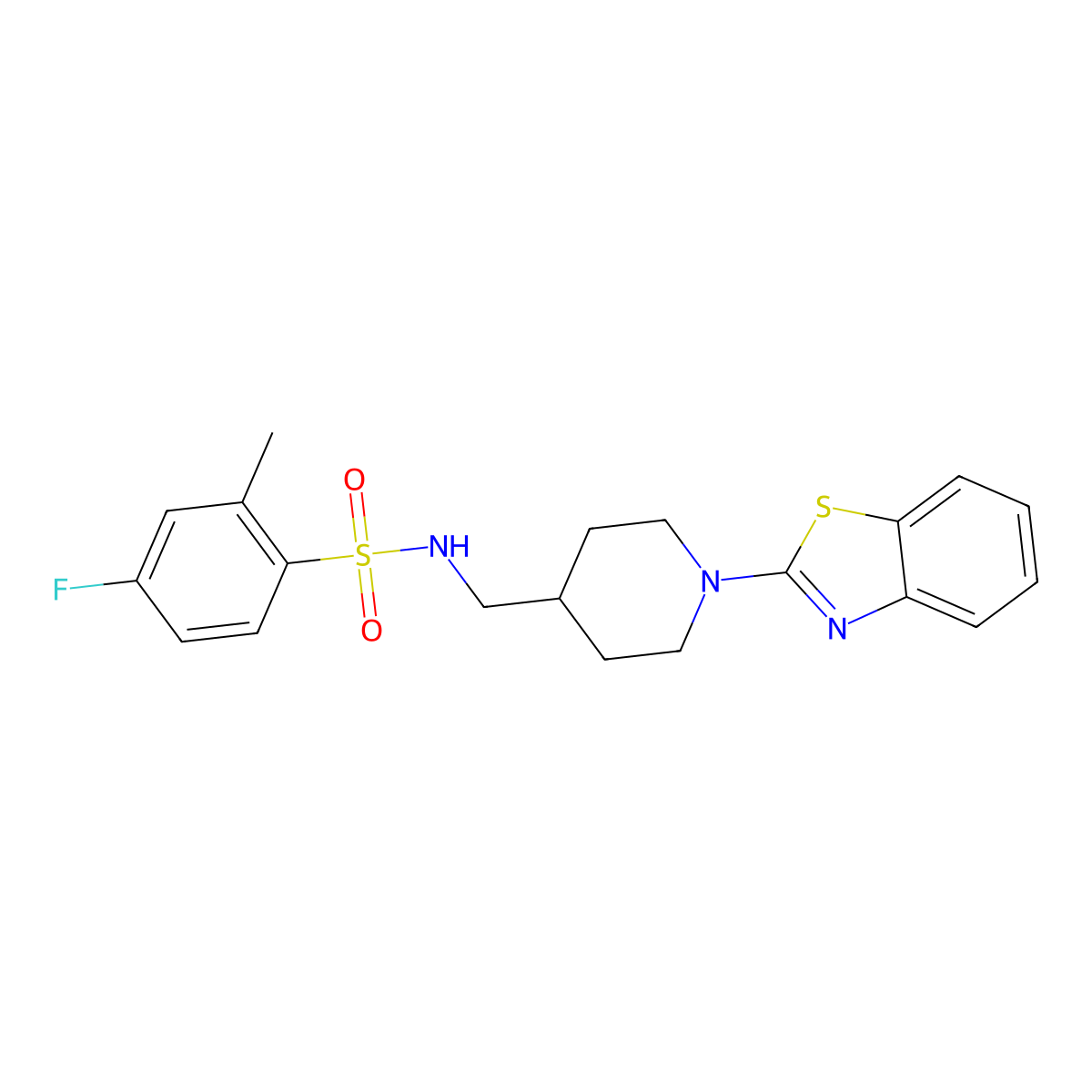 N-((1-(benzo[d]thiazol-2-yl)piperidin-4-yl)methyl)-4-fluoro-2-methylbenzenesulfonamide molecular structure, CAS 1797400-98-6