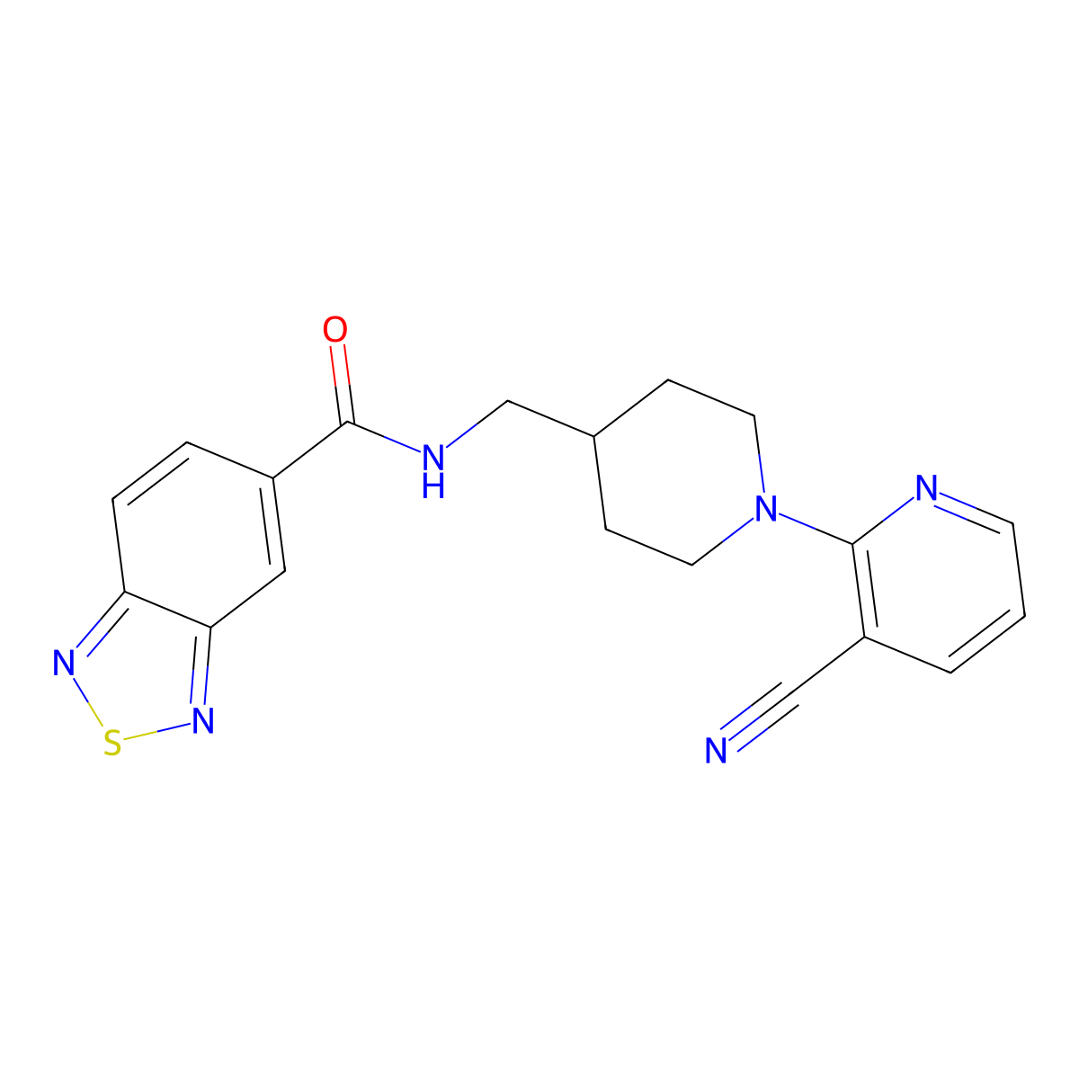 N-((1-(3-cyanopyridin-2-yl)piperidin-4-yl)methyl)benzo[c][1,2,5]thiadiazole-5-carboxamide molecular structure, CAS 1797401-08-1